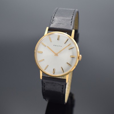 ZENITH Herrenarmbanduhr in Roségold 750/000, Handaufzug, Schweiz um 1970, Boden & Glasrand aufgedr., vers. Zifferbl. m. aufgel. Indizes l. fl., Anz. ...
