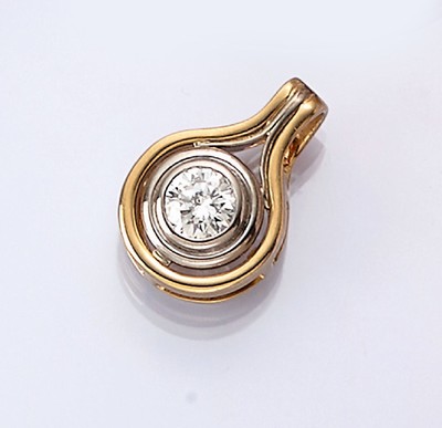 18 kt Gold Brillant-Anhänger, GG/WG 750/000, Brillant ca. 0.82 ct Crystal/si 2, total ca. 6.3 g, L. ca. 2 cm