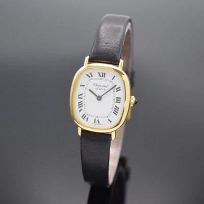 CHOPARD Damenarmbanduhr in GG 750/000, Schweiz um 1990, Handaufzug, Ref. 5091, Boden 4-fach verschr., Schmuckkrone, weißes Zifferbl. m. röm. ...