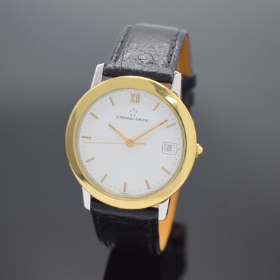 ETERNA-MATIC 1856 Herrenarmbanduhr in Stahl/Gold, Schweiz um 1995, Automatik, beids. vergl. Geh., Boden aufgedr., weißes Zifferbl. m. gold. ...