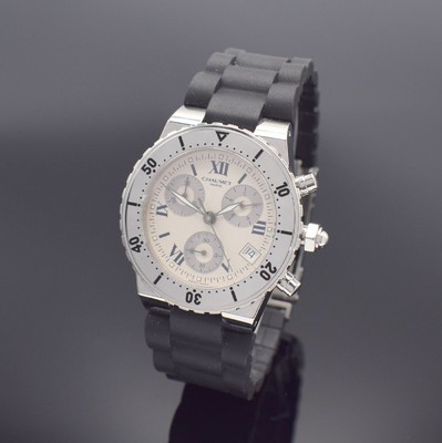 CHAUMET Armbandchronograph Referenz 625, quarz, Schweiz/Frankreich um 2010, Edelstahlgeh. inkl. orig. Kautschukband m. orig. Faltschl., Boden 8-fach ...