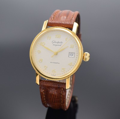 GLASHÜTTE ORIGINAL auf 999 Stück limitierte Herrenarmbanduhr in GG 750/000, Automatik, Deutschland um 1993, beids. vergl., Boden aufgedr., orig. ...
