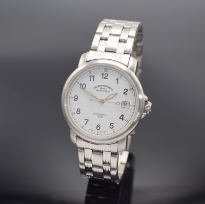 MÜHLE GLASHÜTTE Herrenarmbanduhr Referenz M12500, Deutschland um 2000, Automatik, Edelstahlgeh. inkl. orig. Gliederband m. Faltschl., Boden & ...