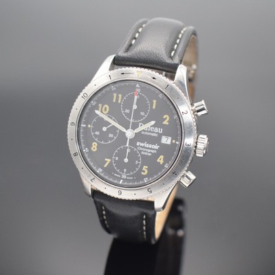 DUFEAU SWISS AIR Armbandchronograph Airliner Referenz 323-67, Automatik, Schweiz um 2010, Edelstahlgeh. inkl. Lederband m. Faltschl., Boden & Krone ...