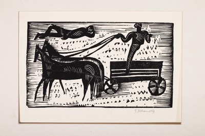 Gerhard Marcks, 1889-1981, Mythologisches Gespann, Holzschnitt, rechts unten handsign., ca. 10.5x18cm, PP