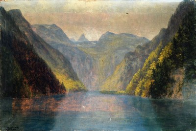 Eduard Hartung, geb. 1866 Ostpreussen, Landschaft am Königsee, Öl/Lwd, li. u. signiert und bez.: München, ca. 45x65cm, leichte Oberflächenschäden