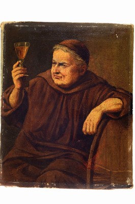 O. Bartels, Münchener Maler, um 1900, Mönch mit erhobenem Weinglas, Öl/Lwd, rechts oben signiert, ca. 27x21cm