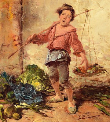 Gerhard Dickmeis, 1918 Heinsberg - 1978 Jülich, Lehre zum Plakatmaler, junger Gemüsehändler, Mimik in der Tradition des Adriaen Brouwer, Öl/Lwd, ...