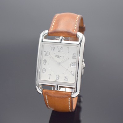 HERMES Cape Cod Herrenarmbanduhr in Stahl, Schweiz um 2010, quarz, Ref. CC1.810, Boden m. H-Symbolik 6-fach verschr., neutr. Lederband m. orig. ...