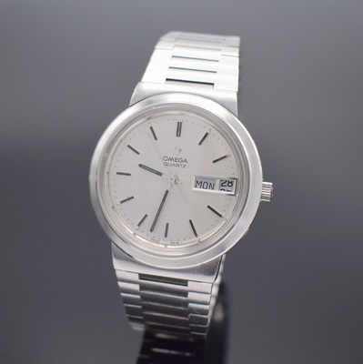 OMEGA Herrenarmbanduhr in Stahl, Schweiz um 1973, quarz, Ref. 196.0058, Boden aufgedr., Korrekturdr. seitl. b. 2 & 4 eingel., silb. Zifferbl. m. ...