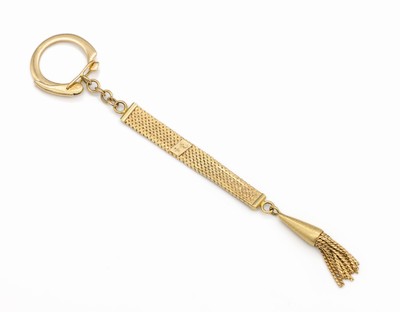 18 kt Gold Schlüsselanhänger, GG 750/000, Italien, L. ca. 13 cm, bewegl. Abhängung mit Quasten, ca. 13.8 g