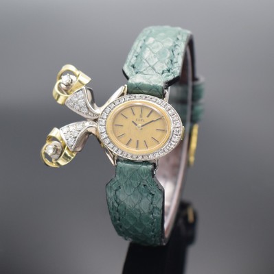 EBEL ausgefallene Damenarmbanduhr in GG/WG 750/000 & 585/000 mit Diamantenbesatz, Schweiz um 1970, Handaufzug, Sonderanfertigung auf Kd.-Wunsch, ...
