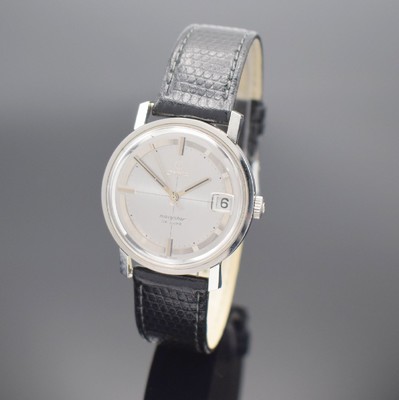 CYMA Navystar De Luxe nahezu neuwertige Herrenarmbanduhr in Stahl, Schweiz um 1965, Handaufzug, Boden verschr., sehr schönes, außergew. silb. orig. ...