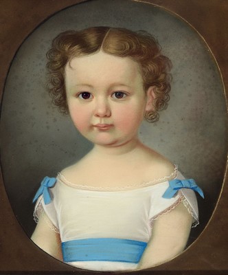 Unbekannter Künstler des Biedermeier, deutsch,um 1820/30, Porträt eines Kindes, Pastell auf Papier, ovaler Bildausschnitt ca. 38x31 cm, leicht ...