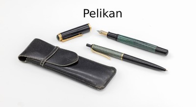 PELIKAN Füller und Kugelschreiber, Zellulose-Acetat schwarz/grün, Füller mit GG 585/000-Feder, EZ 1, KS EZ3-4