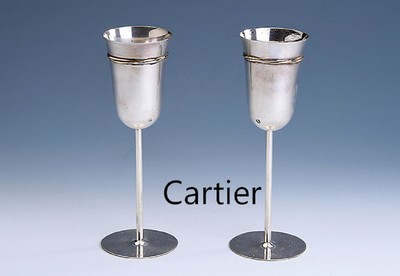 2 CARTIER Champagnerkelche, 925er Silber, Frankreich, Paris um 1979, aus der Trinity -Serie, schlichte Gestaltung, tricolor Zierband, H. ca. 21 cm, ...