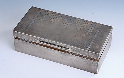 Zigarettenbox, 925er Silber England, London1930, strenges geometrisches Design, Holzkorpus, 3 Innenfächer, verstellbare Trennwände, Deckel ...