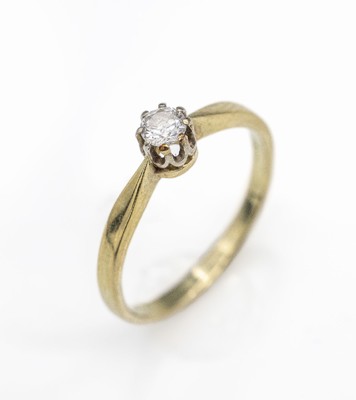 14 kt Gold Diamant-Solitärring, GG 585/000, einzelner Altschliffdiamant ca. 0.10 ct feines Weiß-Weiß/vs, RW 56, ca. 2.4 g
