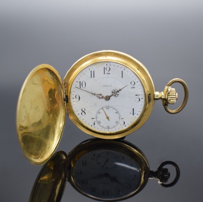 SURETE Savonette in GG 750/000, Schweiz um 1900, 3-Deckel Goldgeh., Emailzifferbl. m. arab. Zahlen riss./besch., gold. Zeiger, Ankerwerk m. ...