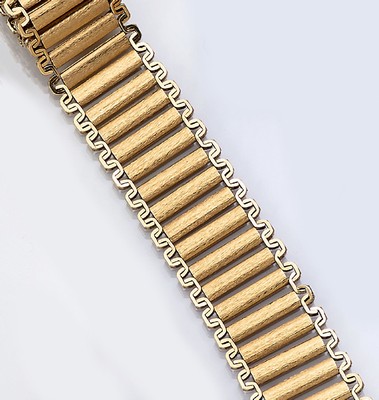 14 kt Gold Armband, GG 585/000, teilsatiniert, Kastenschloß mit Sicherheits- achten, ca. 30.0 g, L. ca. 18 cm, Kastenschloß mit Sicherheitsachten