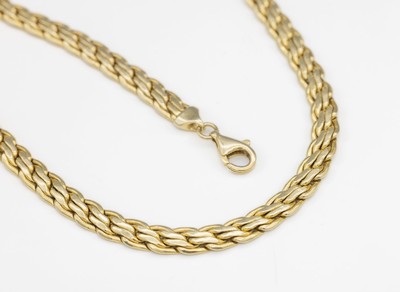 14 kt Gold Collier, GG 585/000, verlaufendes Design, L. ca. 45 cm, Karabinerschließe, ca. 17.9 g