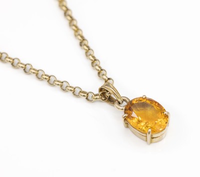 14 kt Gold Citrin-Anhänger mit Kette, GG 585/000, ovalfacett. Citrin ca. 3.50 ct, L. ca. 52 cm, total ca. 9.8 g