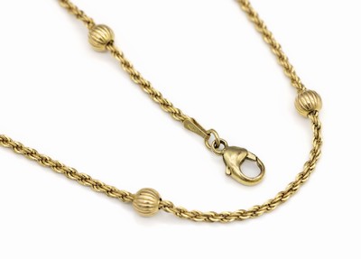 8 kt Gold Collier, GG 333/000, Kordelkette mit Kugeln als Zwischenglieder, L. ca. 46 cm, ca. 11.3 g, Karabinerschließe