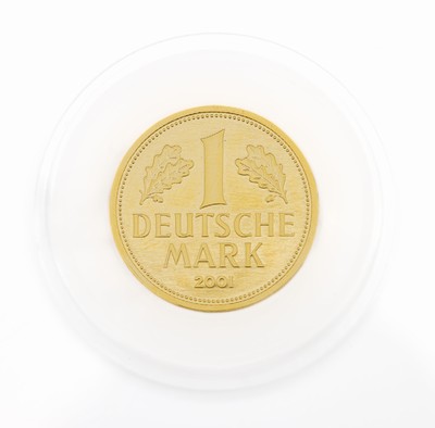 Goldmünze, 1 Deutsche Mark, Deutschland 2001, sogn. Goldmark, Deutsche Bundesbank, Prägemarke G, in Münzkapsel