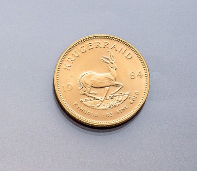 Goldmünze, Krügerrand, Südafrika, 1984, Springbock, Fyngoud, 1 Oz. Fine Gold