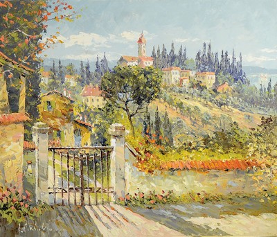 August Alexander Wendehals, 1934-2003 Ossendorf, Südliche Landschaft, Öl/Lwd, links unten signiert, ca. 60x70cm, R. ca. 78x88cm