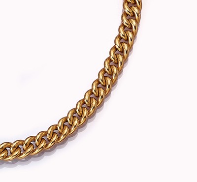 18 kt Gold Panzerkette, GG 750/000, L. ca. 50.5 cm, Karabinerschließe, ca. 34.3 g