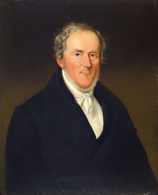 L. Wagner, datiert 1841, Porträt eines Mannes, rückseitig bezeichnet: Franz Anton Buhl 1799-1844, Öl/Lwd, rechts unten signiert und datiert, ca. ...