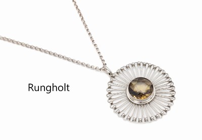 Rauchquarz-Anhänger, 925er Silber, wohl 1960er-Jahre, rund, mittig rundfacett. Rauchquarz, Meistermarke Rungholt, an Erbskette, 835er Silber, L. ...