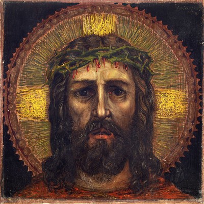 Unbekannter Künstler, deutsch, um 1910-20, Christus mit der Dornenkrone und Aureole, Öl/Lwd, ca. 28x28cm