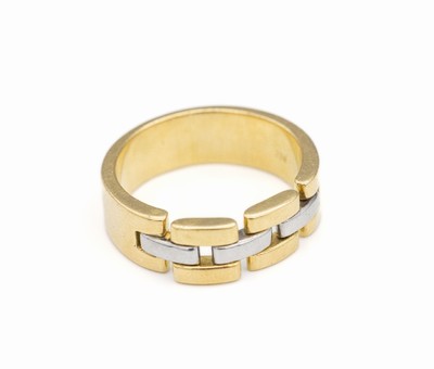 18 kt Gold Ring, GG/WG 750/000, Ringkopf als Kettenring, RW 63, ca. 11.4 g