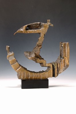 Alfredo Ferri, zeitgen. Künstler, I Sassi, Bronzeskulptur, signiert, betitelt und dat. 1975, Steinsockel, gesamt ca. 39x 37x14cm
