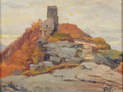 August Croissant, 1870 Edenkoben-1941 Landau, Studium an der Akademie München bei F. v. Stuck und F. v. Lenbach, hier: Pfälzische Burgruine im ...