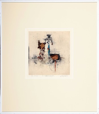 Johnny Friedländer, 1912 - 1995, Farbradierung, handsigniert, mit Widmung für Anne in Freundschaft, Plattenmaß ca. 29.5 x 28 cm, Gesamt ca. 75 x ...