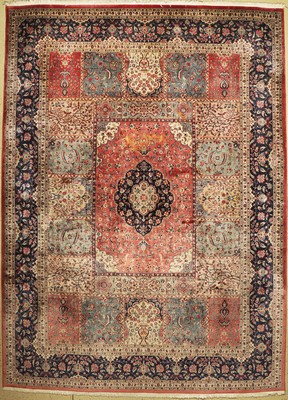 Lahor Kork fein, Pakistan, ca. 40 Jahre, Korkwolle, ca. 382 x 279 cm, EHZ: 1-2(Fleckig)