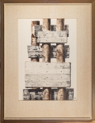 Gerd Baukhage, 1911 Herten-1998 Köln, Studium an der Akademie Düsseldorf, rückseitig betitelt Stele mit Rundholz, aus der Serie Versperrungen, ...