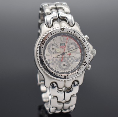 TAG HEUER auf 3999 Stück limitierter Armbandchronograph Formula 1 West McLaren Mercedes 98 Referenz CG1117, Schweiz 1998, Edelstahlgeh. inkl. orig. ...