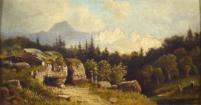 Unbekannter Künstler des 19.Jh., Münchner Schule, zwei spätromantische Landschaften, die Milseburg in der Rhön und Voralpenlandschaft, je auf ...