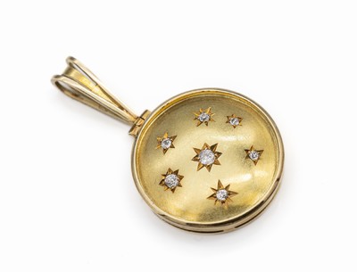 14 kt Gold Diamant-Anhänger, GG 585/000, rund, 6 Altschliffdiamanten und 1 Brillant zus. ca. 0.15 ct Weiß/si, D. ca. 2.5 cm, ca. 8.9 g