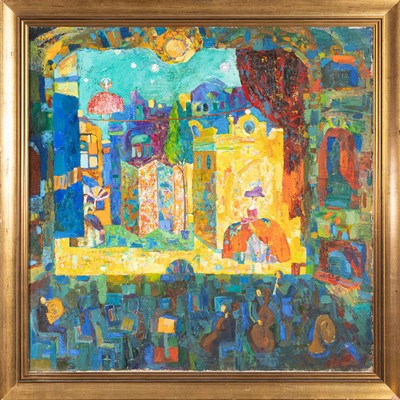 Rudolf Kortokraks, 1928 Ludwigshafen am Rhein - 2014 Hallein, Studium an der Freien Kunstakademie Mannheim, "Theater" so verso bez., 1993, ...