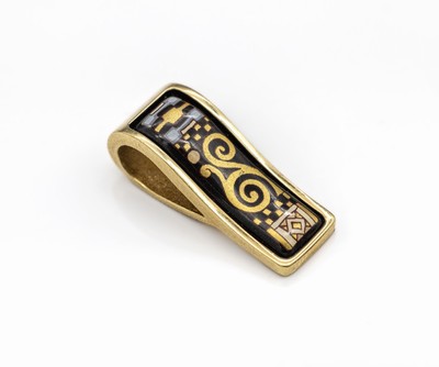 18 kt Gold Anhänger mit Email, GG 750/000, emailliert mit geometrischen Formen, ca. 2.4 x0.8 cm, ca. 7.1 g
