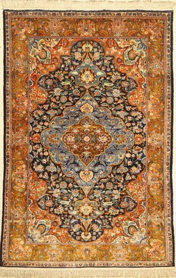 Kaschmir Seide fein, Indien, ca. 50 Jahre, Seide auf Baumwolle, ca. 190 x 125 cm, EHZ:1-2
