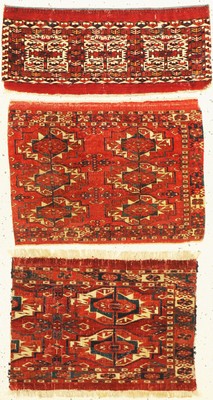 3 Turkmenische Fragmente, 19.Jhd, Wolle aufWolle, ca. 55 x 40 cm