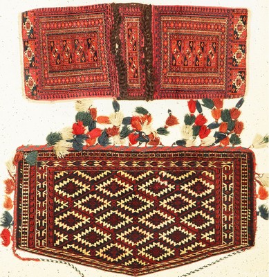 Asmalyk & Doppeltasche, Turkmenistan, um 1920/1930, Wolle auf Wolle, ca. 116 x 65 cm, EHZ: 2-3