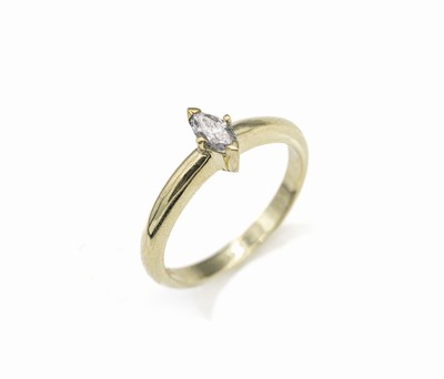 14 kt Gold Diamant-Ring, GG 585/000, Diamant-Navette ca. 0.33 ct Weiß/p2, ca. 3.9 g, RW 58