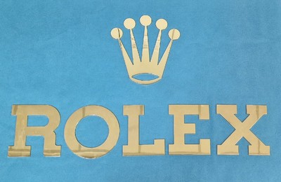 ROLEX Konzessionärschriftzug inklusive Krone, Schweiz 2. Hälfte 20. Jahrhundert, verg., M. Buchstaben H. ca. 20 cm, B. 16-21 cm, Krone ca. 30 x 28 ...
